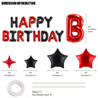 CANREVEL Happy Birthday Banner 13pc 16in + 12 Star Balloons – Black & Red