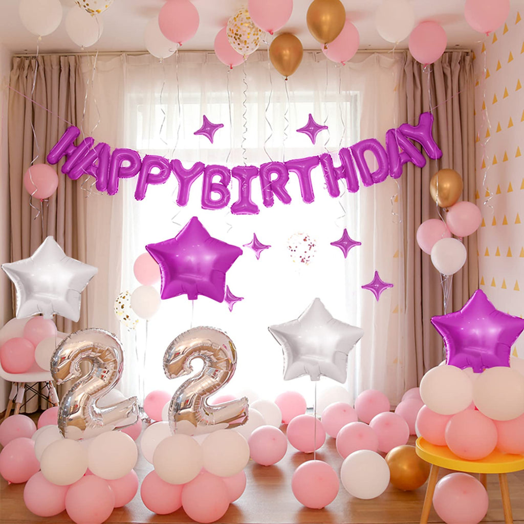 CANREVEL Happy Birthday Banner 13pc, 16in Letters + 12 Star Balloons – Party Decor