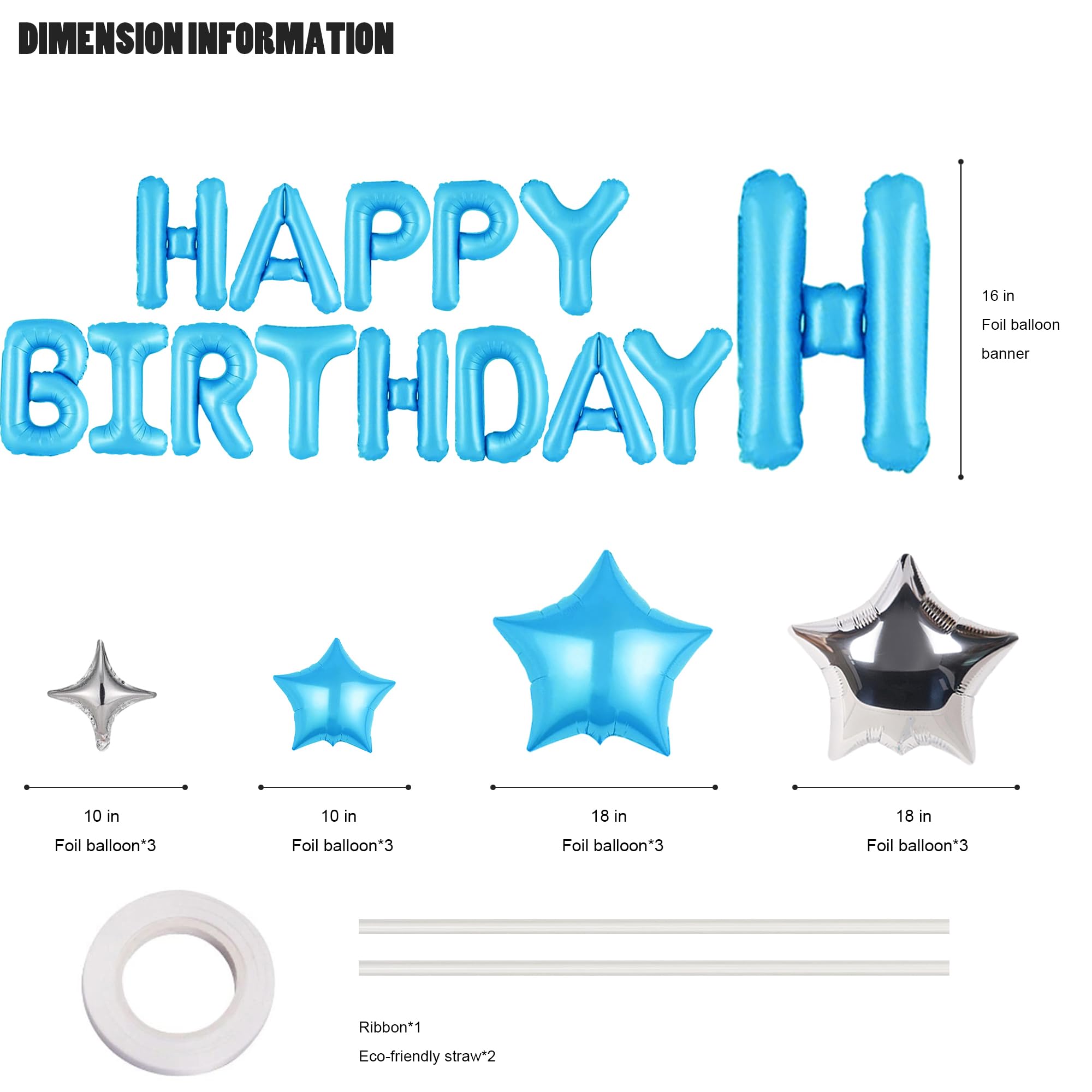 CANREVEL Happy Birthday Banner 13 Letters + 12 Balloons - 16in Mylar Birthday Decor