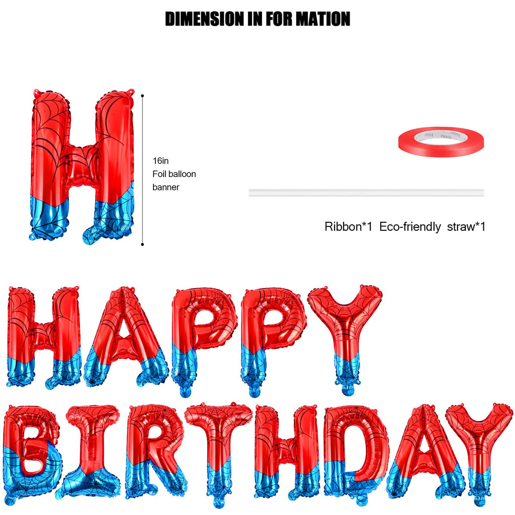 CANREVEL Happy Birthday Banner 13pc - 16-Inch Mylar Letters | Spider Theme Party Decor
