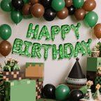 CANREVEL Happy Birthday Banner 13pc 16in Green Pixel Miner Theme – Party Decor for Kids and Adults