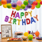 CANREVEL Happy Birthday Banner – 13 Pcs, 16-Inch Rainbow Mylar Letters, Birthday Party Decor
