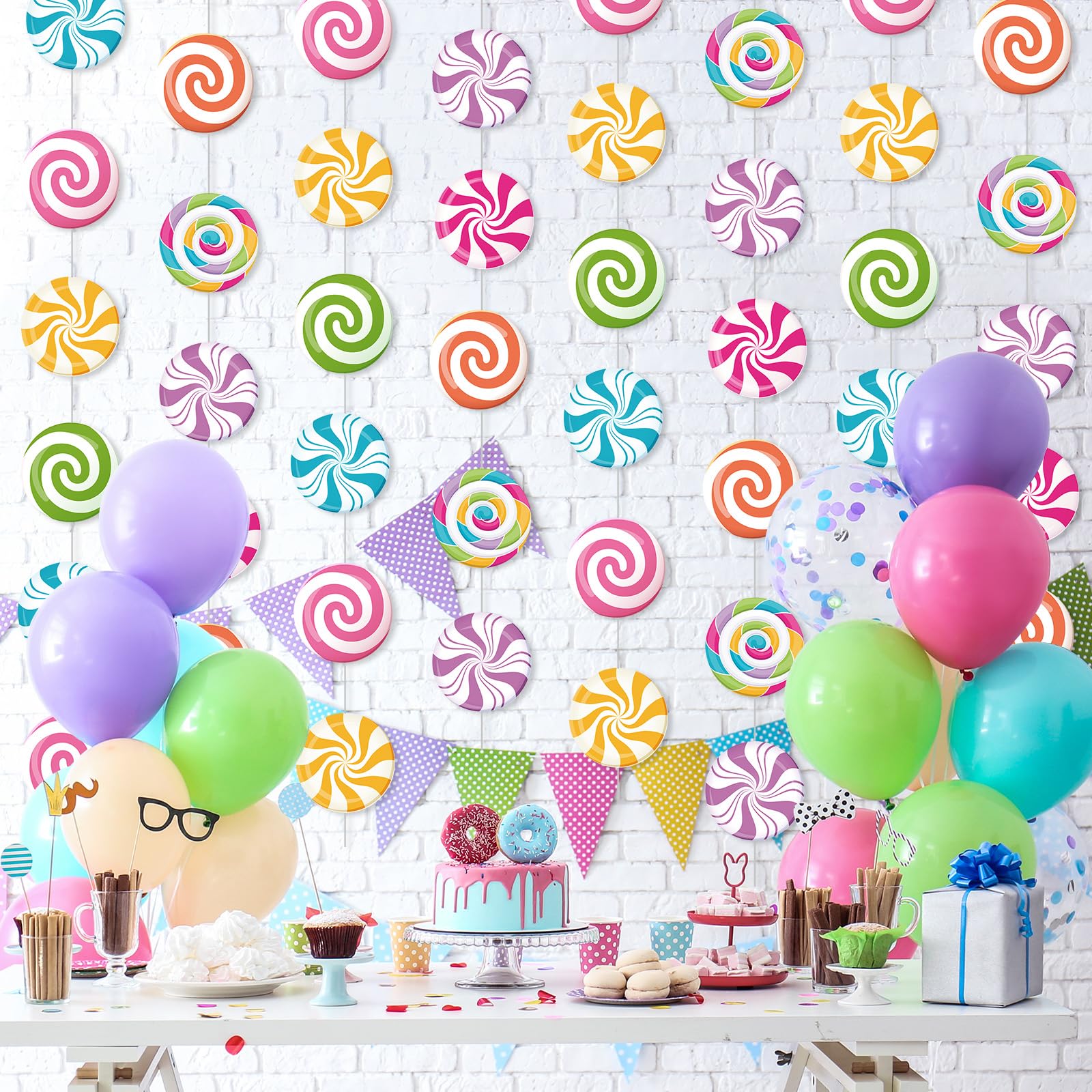 Capoda Candyland Party Decorations – 8-Piece Candy Garlands & Lollipop Banners