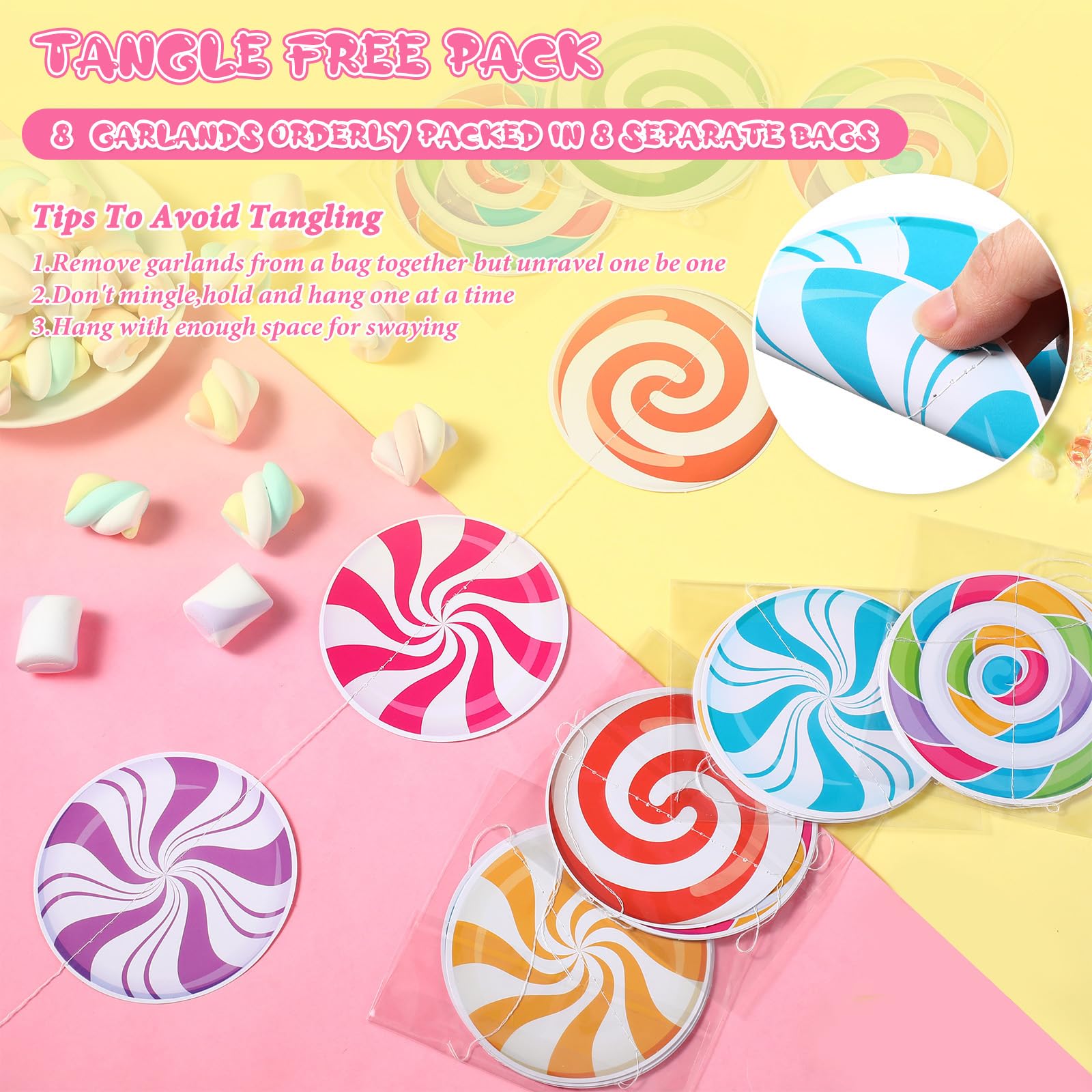 Capoda Candyland Party Decorations – 8-Piece Candy Garlands & Lollipop Banners