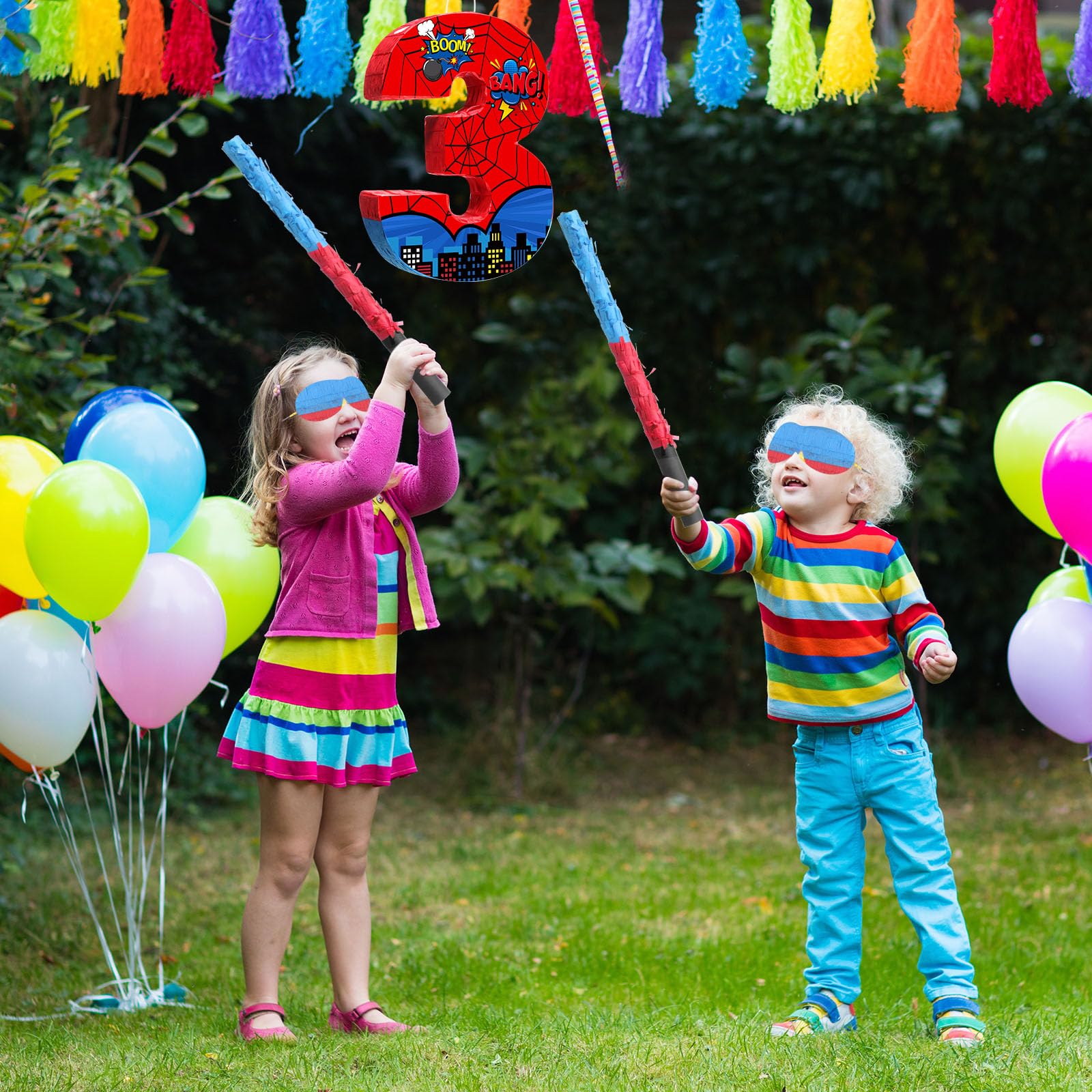 Capoda Number 3 Spider Piñata Bundle with Blindfold & Bat – 16.14 x 12.32 x 2.76 in