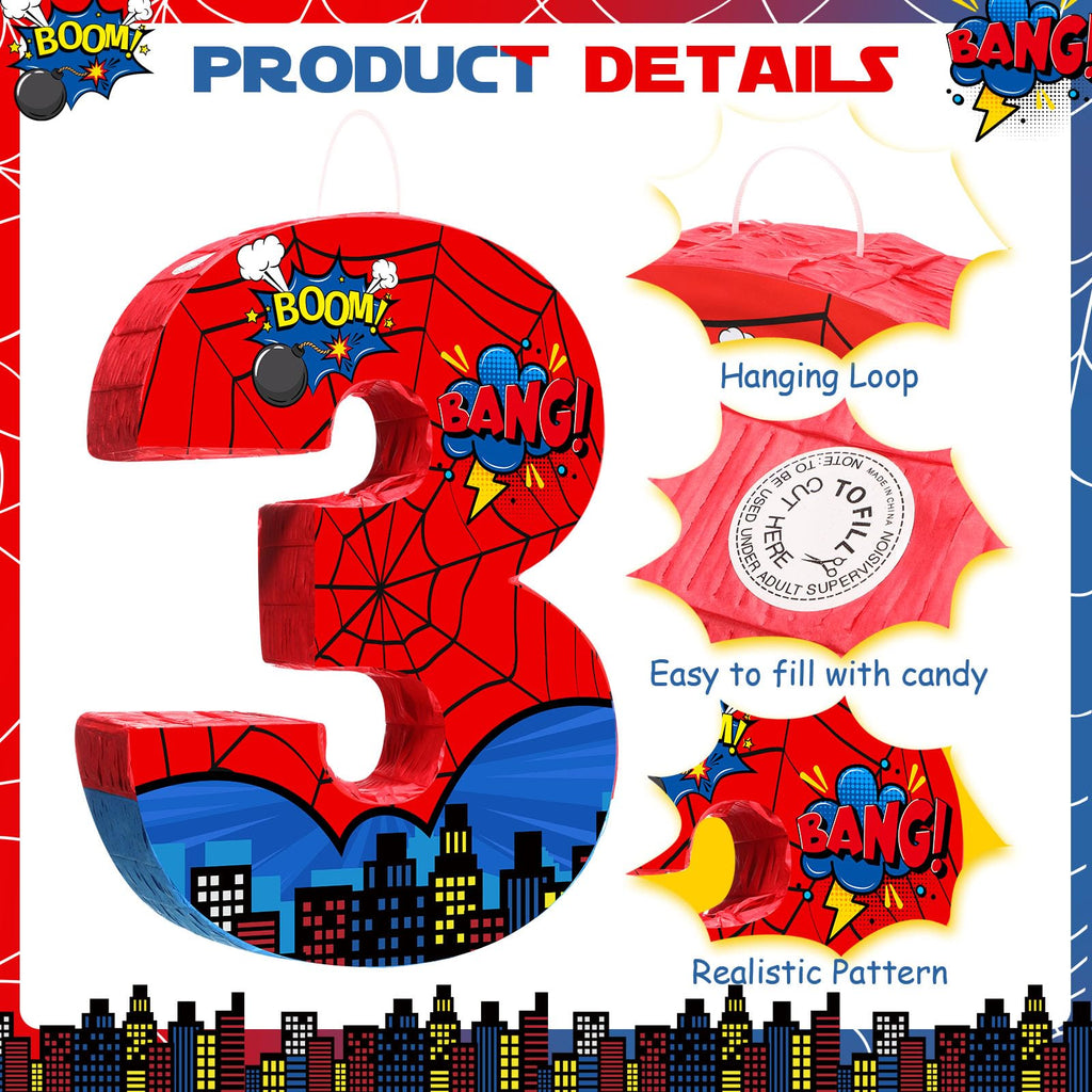 Capoda Number 3 Spider Piñata Bundle with Blindfold & Bat – 16.14 x 12.32 x 2.76 in