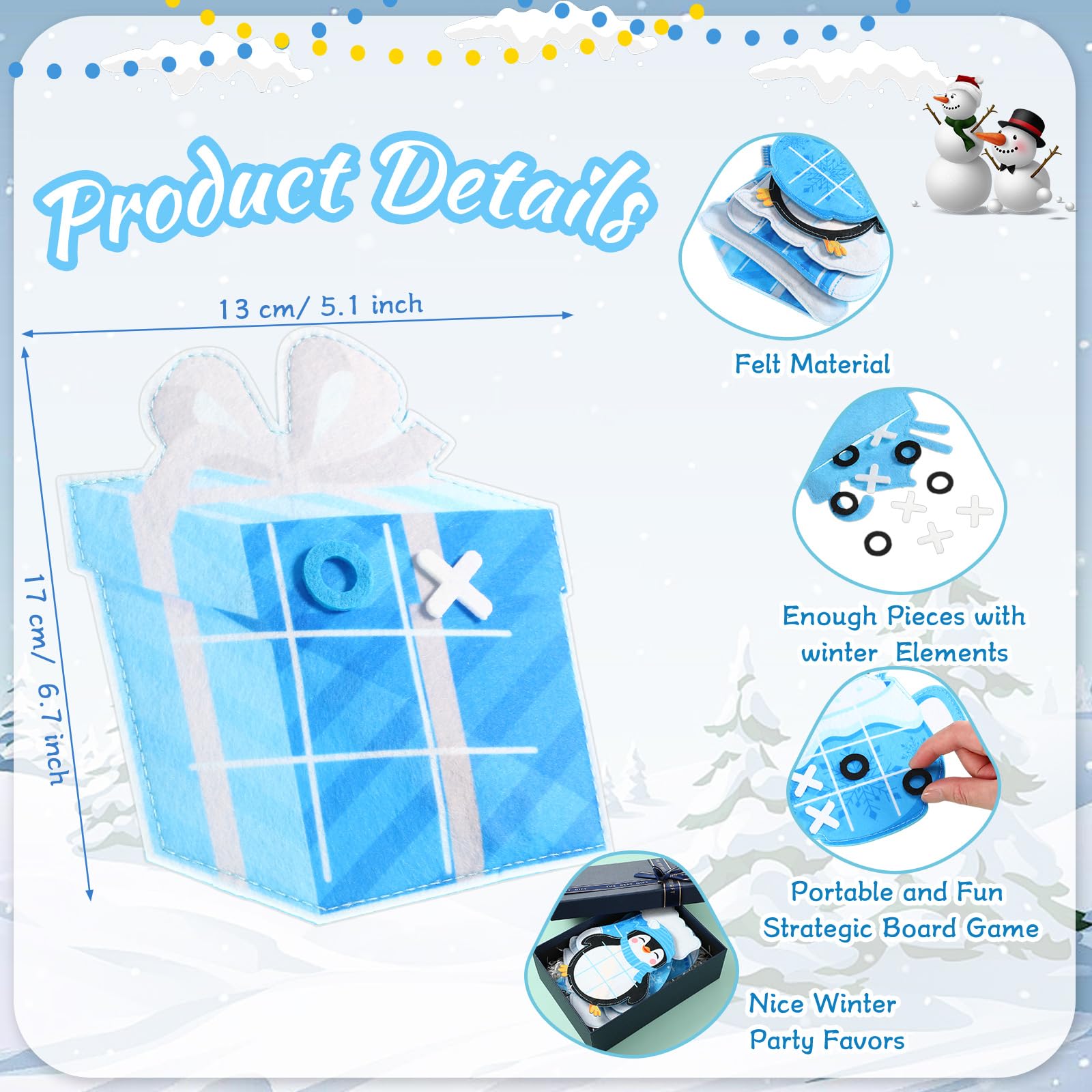 Capoda 24-Pack Winter Tic Tac Toe: Festive Desk Game & Party Favors
