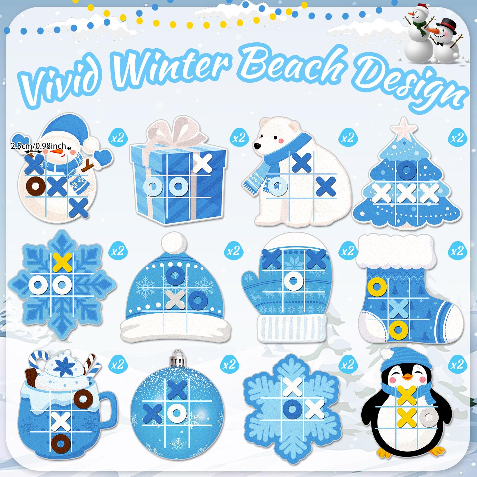 Capoda 24-Pack Winter Tic Tac Toe: Festive Desk Game & Party Favors