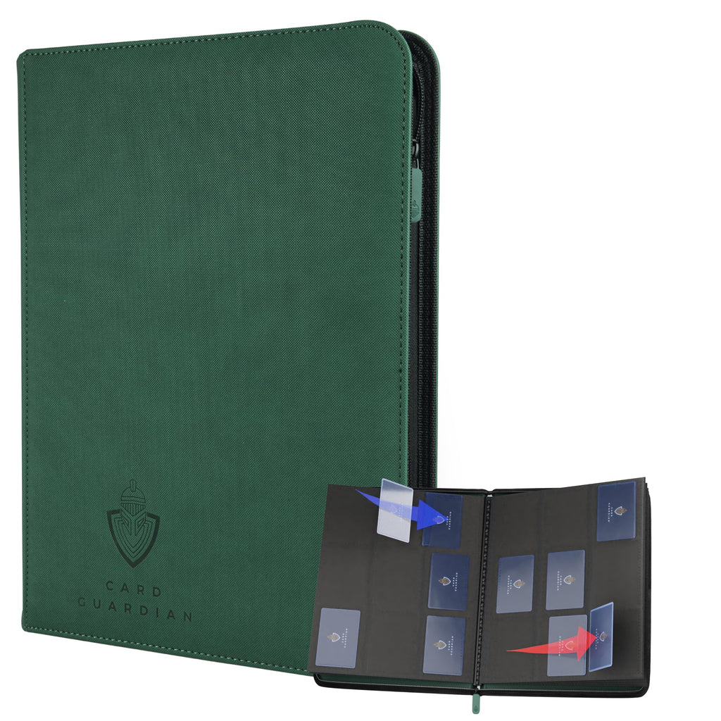 Card Guardian 9-Pocket Zipper Binder — 360 Card Storage (Green) for TCGs | MTG, Yu-Gi-Oh, Pokemon