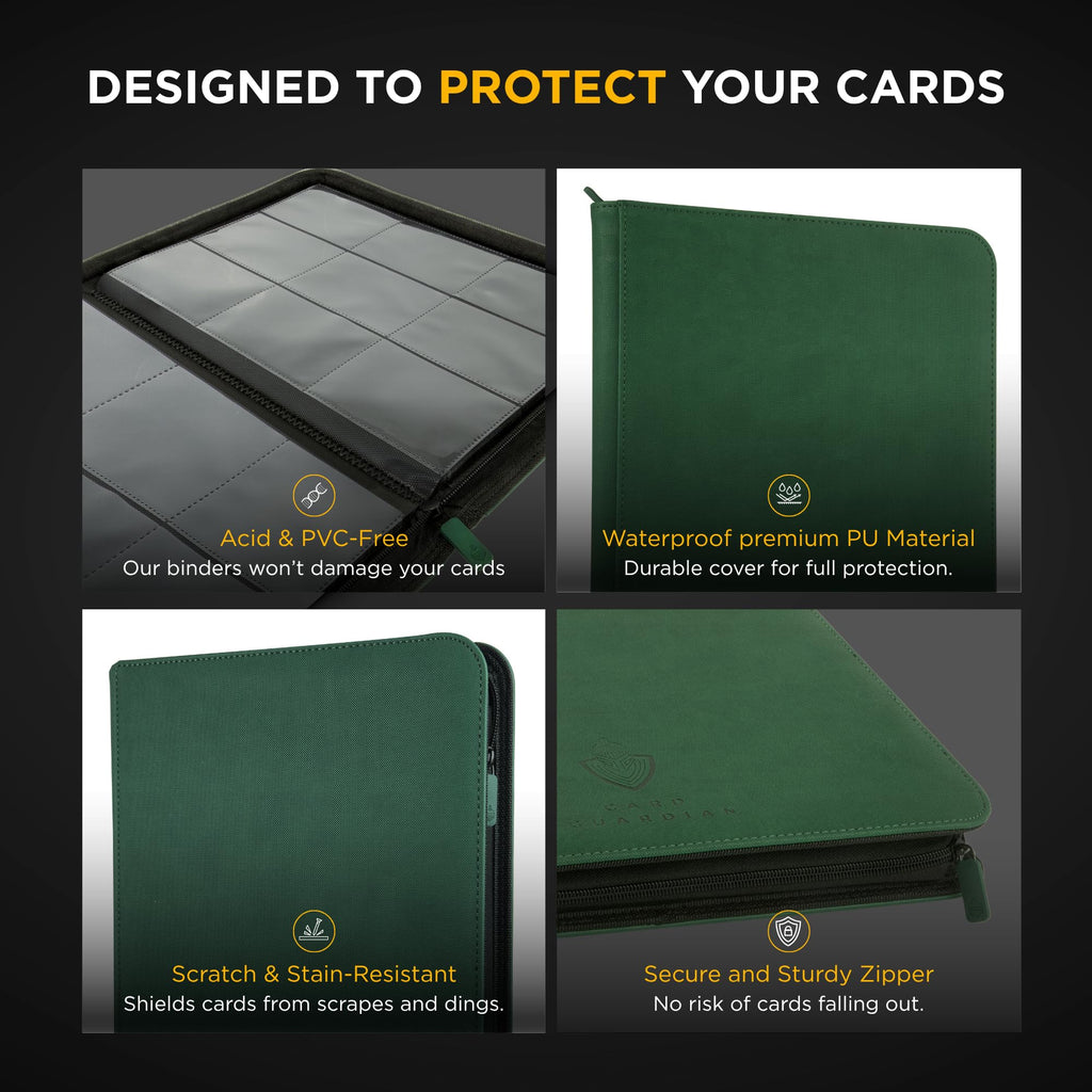 Card Guardian 9-Pocket Zipper Binder — 360 Card Storage (Green) for TCGs | MTG, Yu-Gi-Oh, Pokemon