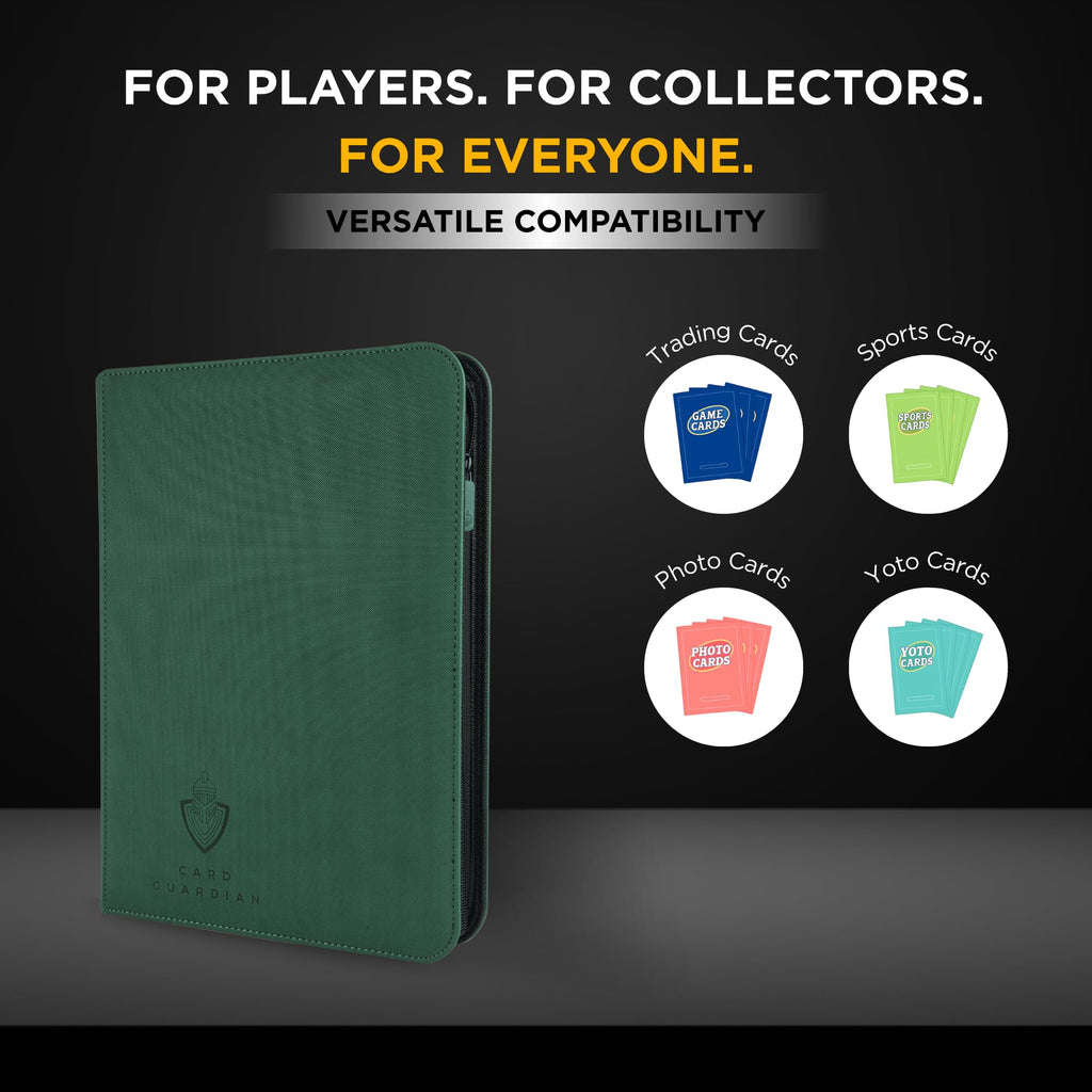 Card Guardian 9-Pocket Zipper Binder — 360 Card Storage (Green) for TCGs | MTG, Yu-Gi-Oh, Pokemon