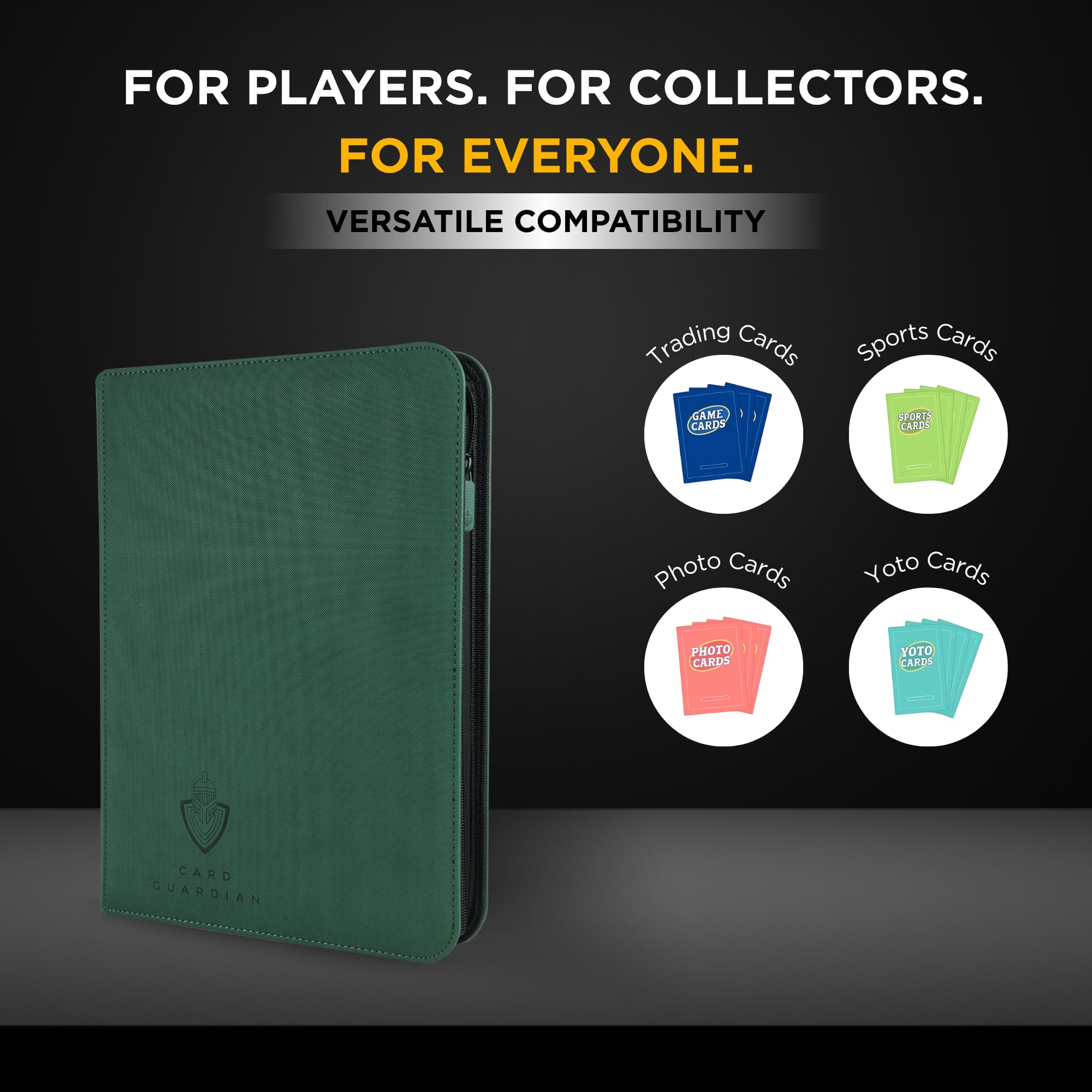 Card Guardian 9-Pocket Zipper Binder — 360 Card Storage (Green) for TCGs | MTG, Yu-Gi-Oh, Pokemon
