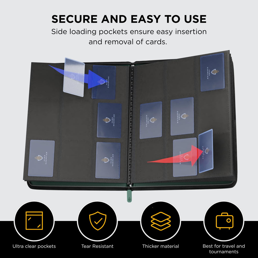 Card Guardian 9-Pocket Zipper Binder — 360 Card Storage (Green) for TCGs | MTG, Yu-Gi-Oh, Pokemon