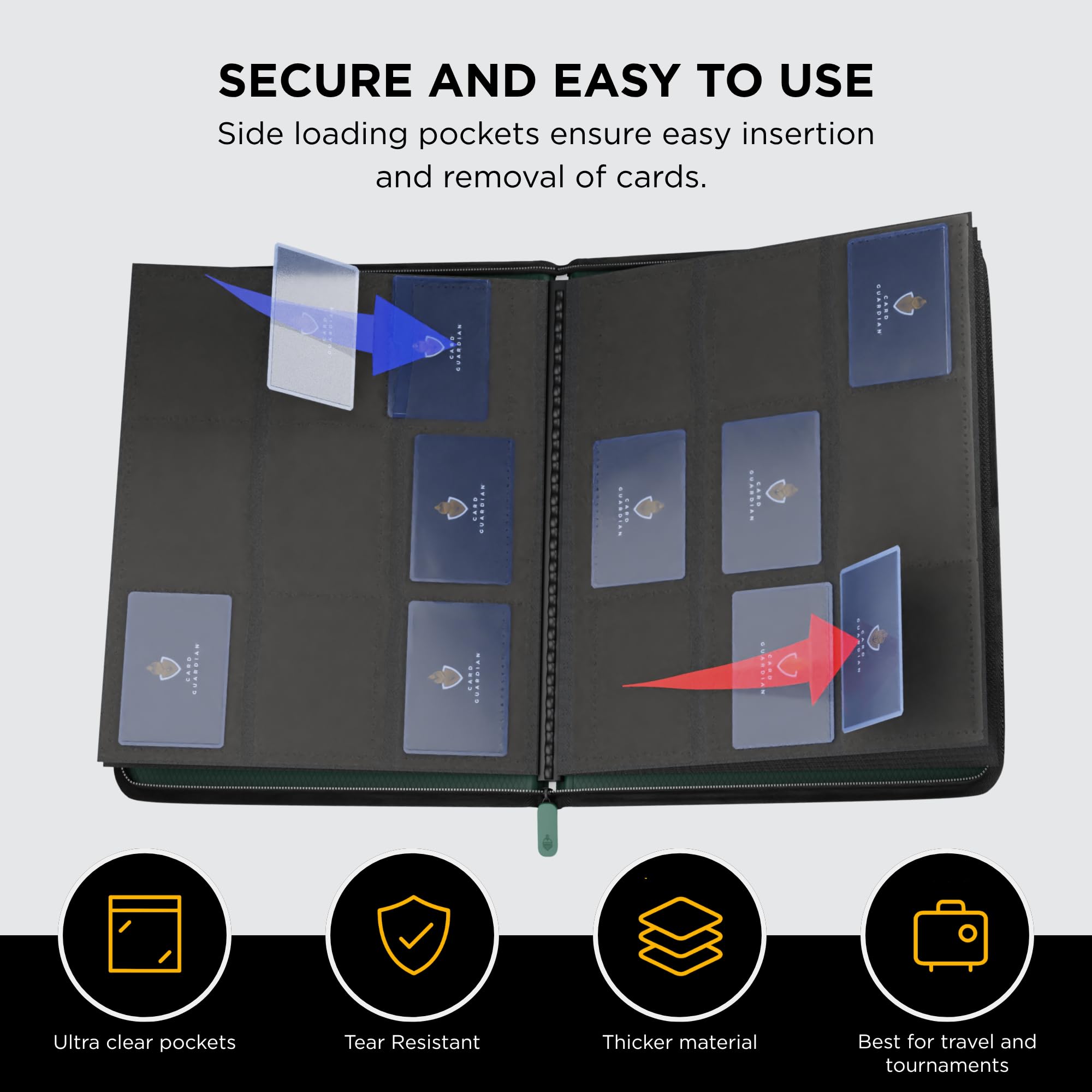 Card Guardian 9-Pocket Zipper Binder — 360 Card Storage (Green) for TCGs | MTG, Yu-Gi-Oh, Pokemon
