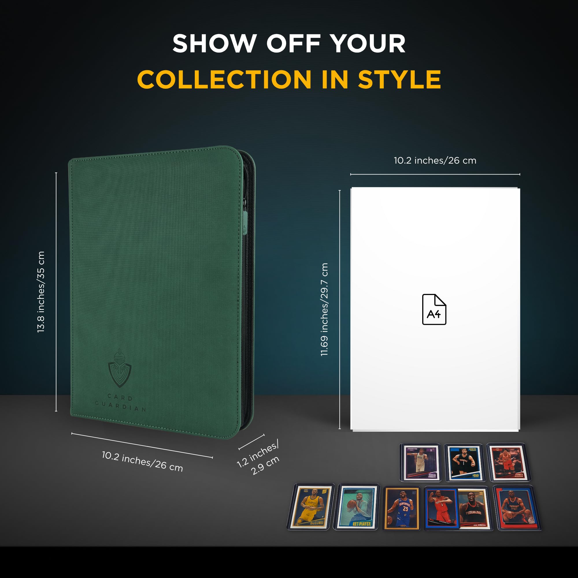 Card Guardian 9-Pocket Zipper Binder — 360 Card Storage (Green) for TCGs | MTG, Yu-Gi-Oh, Pokemon