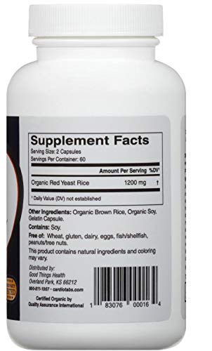 Cardiotabs Rot fermentierter Reis – 1200 mg pro Portion, Vorrat für 30 Tage, glutenfrei, Bio-zertifiziert – 100 % in Amerika hergestellt – 120 Kapseln