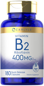 Carlyle Vitamin B-2 400mg – 180 Count – Non-GMO & Gluten Free | B2 Riboflavin Supplement