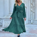 Casual Long Sleeve Solid Color Dress Draping Effect
