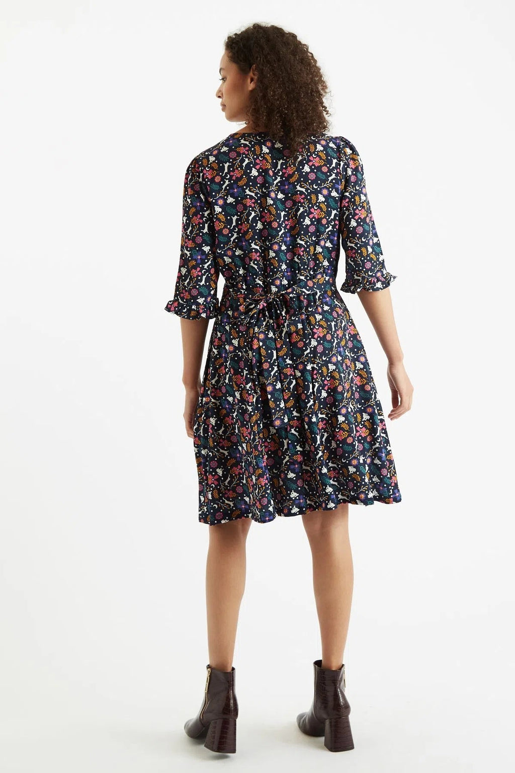 Louche Caitlin White Rabbit Print V Neck Mini Dress