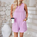 Women Sleeveless Shorts Jumpsuit With Pockets Fashion Beach Pants Summer Clothing