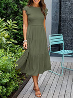 Bohemian Chiffon Midi Dress - Elegant A-Line Short Sleeve Summer Dress for Women | Available in 6 Colors