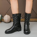 Women'S Quilted Mid-Calf Boots with Buckle Detail - Solid Color Platform Heel