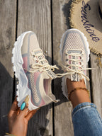Flyknit Mesh Shoes Women's Breathable Lace-up Sneakers Walking Running Casual Shoes