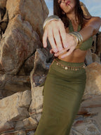 Olive Green Strappy Cropped Top & Hip-hugging Skirt Set