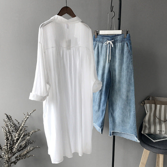 Cardigan Long Sleeve Sunscreen Coat Mid-length Shirt For Women