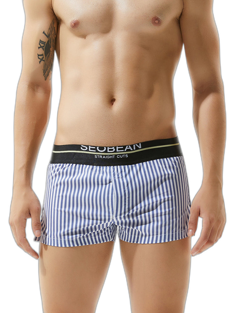 Mens 100% Cotton Striped Loose Home Boxer Shorts