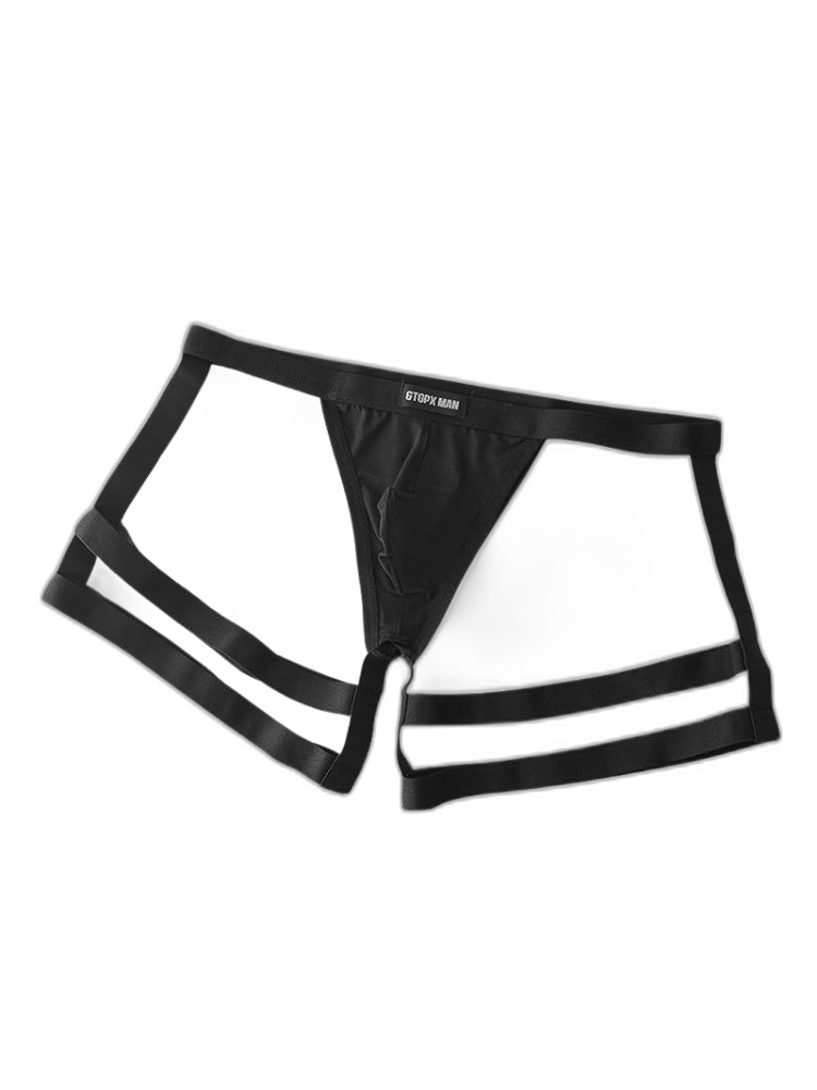 2 Pack Men's Low-Rise Sexy Thong with U-Pouch and Fixed Thigh Straps