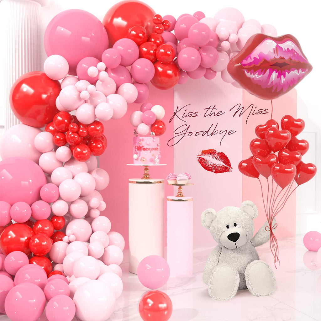 CboDeco Pink & Red Balloons Garland Arch Kit – Heart & Lip Balloons