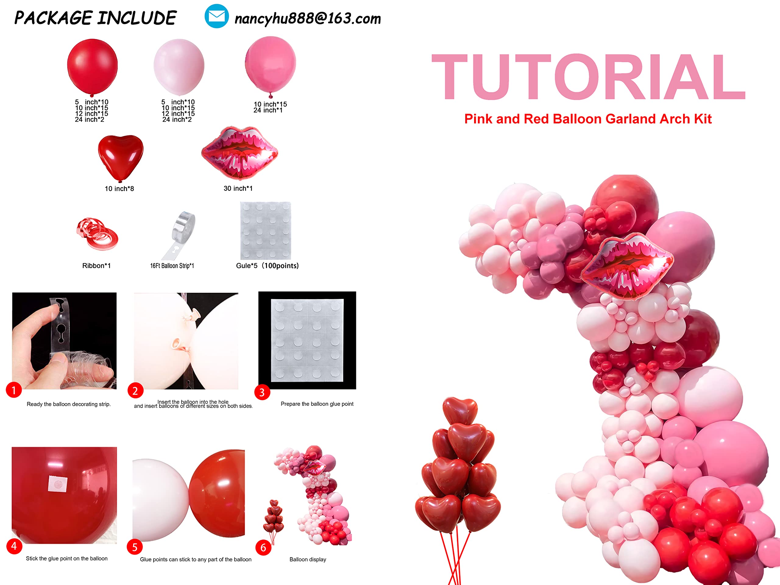 CboDeco Pink & Red Balloons Garland Arch Kit – Heart & Lip Balloons