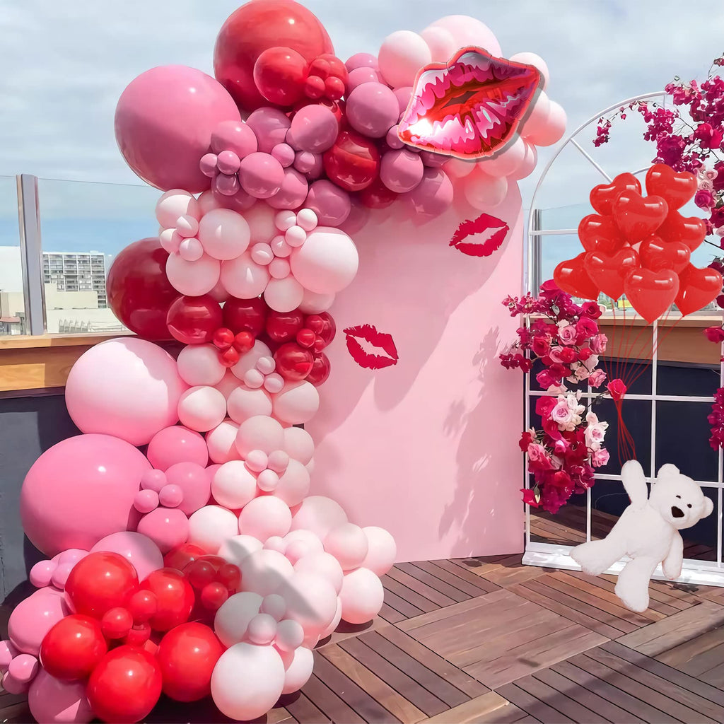 CboDeco Pink & Red Balloons Garland Arch Kit – Heart & Lip Balloons