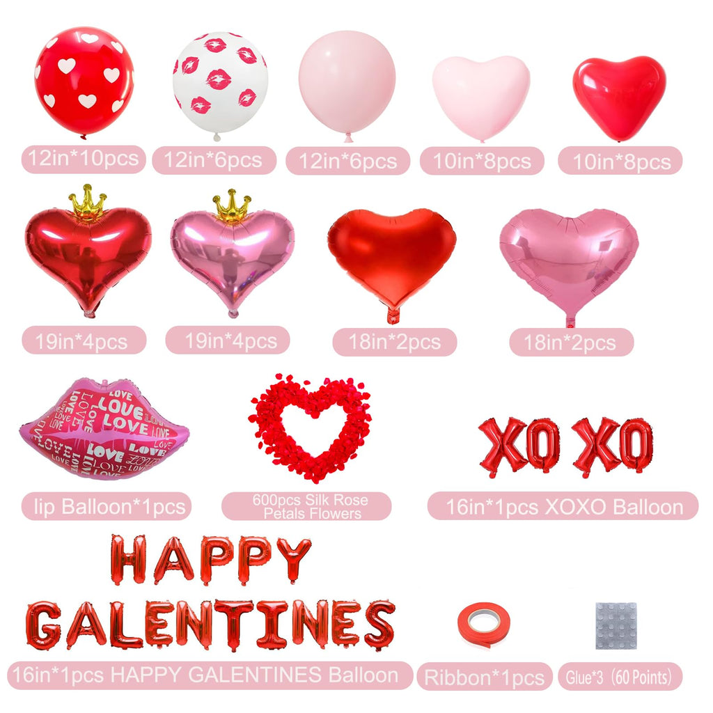CboDeco Happy Galentines Day Decorations Kit – Red Banner, Hearts & Balloons for Galentine's Party