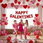 CboDeco Happy Galentines Day Decorations Kit – Red Banner, Hearts & Balloons for Galentine's Party