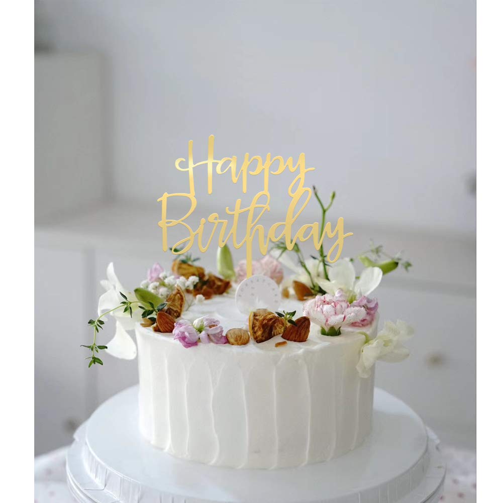 CC TOWN Happy Birthday Topper - Mirrored Gold Acrylic Cake Topper, 6x7 in, Food Safe