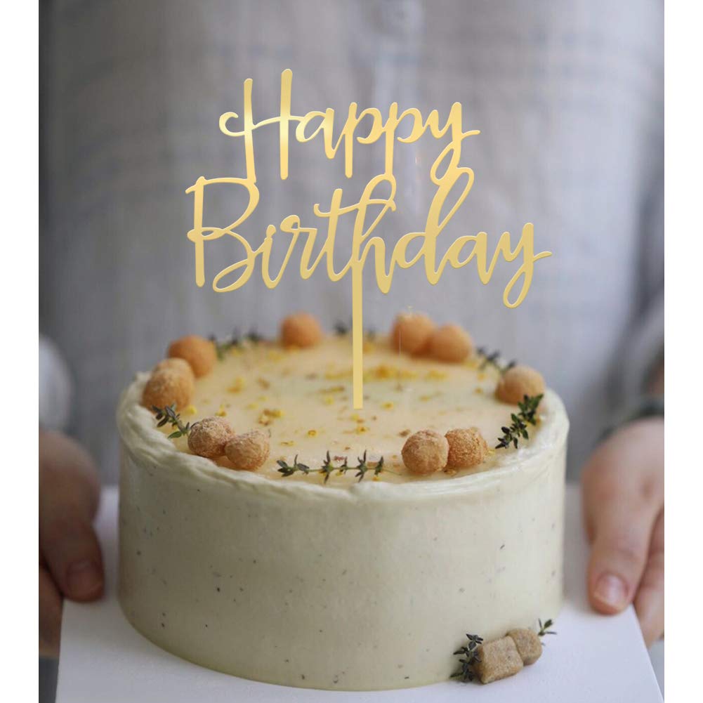 CC TOWN Happy Birthday Topper - Mirrored Gold Acrylic Cake Topper, 6x7 in, Food Safe
