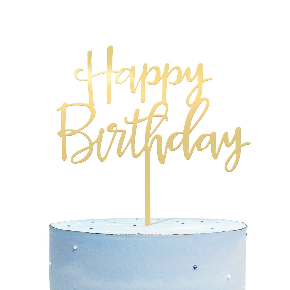CC TOWN Happy Birthday Topper - Mirrored Gold Acrylic Cake Topper, 6x7 in, Food Safe