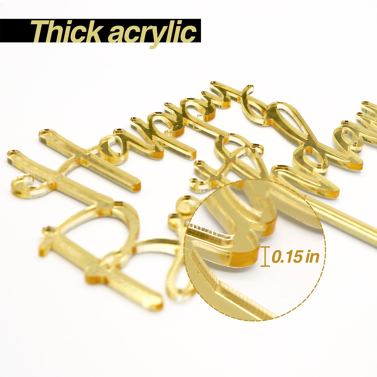 CC TOWN Happy Birthday Topper - Mirrored Gold Acrylic Cake Topper, 6x7 in, Food Safe