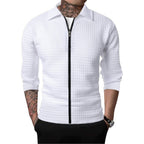 Men's Casual Long-sleeved Lapel Waffle Jacket Cardigan