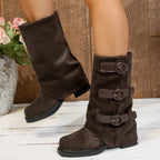 Vintage Suede Belt Buckle Pantyhose Boots