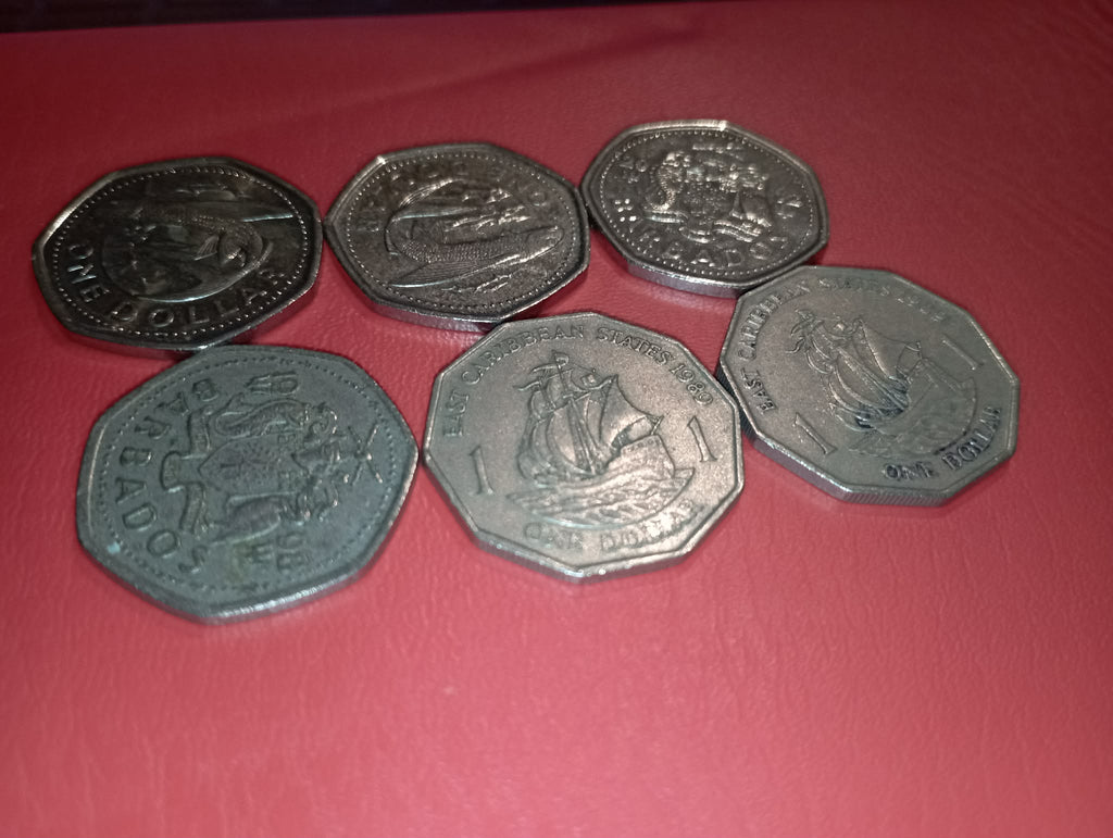 COIN : 6 DIFFERENT COINS - 4 BARBADOS & 2 EAST CARIBBEAN COINS