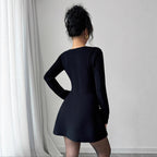 Women's Solid-Color V-Neck Knitted Dress