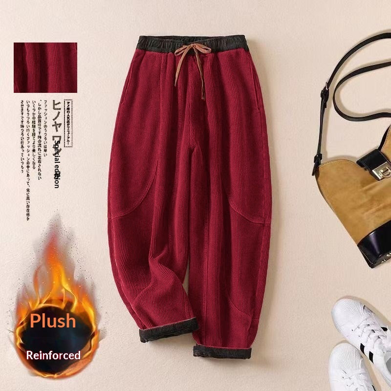 Women's Corduroy Fleece Lined Thick Harem Pants