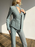 Striped V-neck Top & High-waisted Pants Set