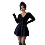 Women's Solid-Color V-Neck Knitted Dress