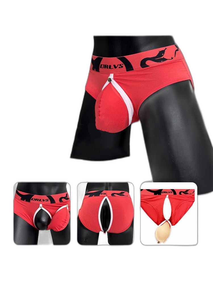 2 Pack Men's Detachable Pouch Open-Crotch Breathable Modal Soft Briefs
