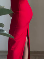 Red Sexy Back Slit Suspender Maxi Dress