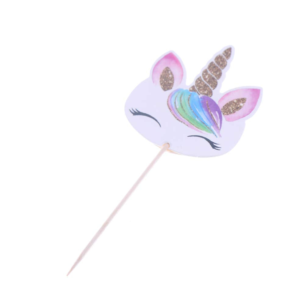 CCINEE Rainbow Unicorn Cupcake Toppers – 48-Pack Double-Sided Paper Picks for Birthday Party Decor
